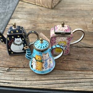 Kelvin Chen Enameled mini tea pots lot of 3